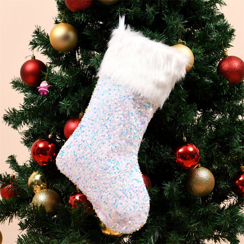 Large Sequin Christmas Stockings - Festive Gift Bag Socks