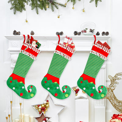 Elegant Emerald Green Christmas Stocking - Christmas Elf Decoration