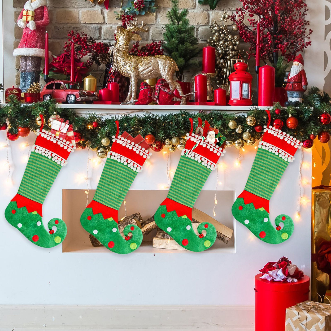 Elegant Emerald Green Christmas Stocking - Christmas Elf Decoration