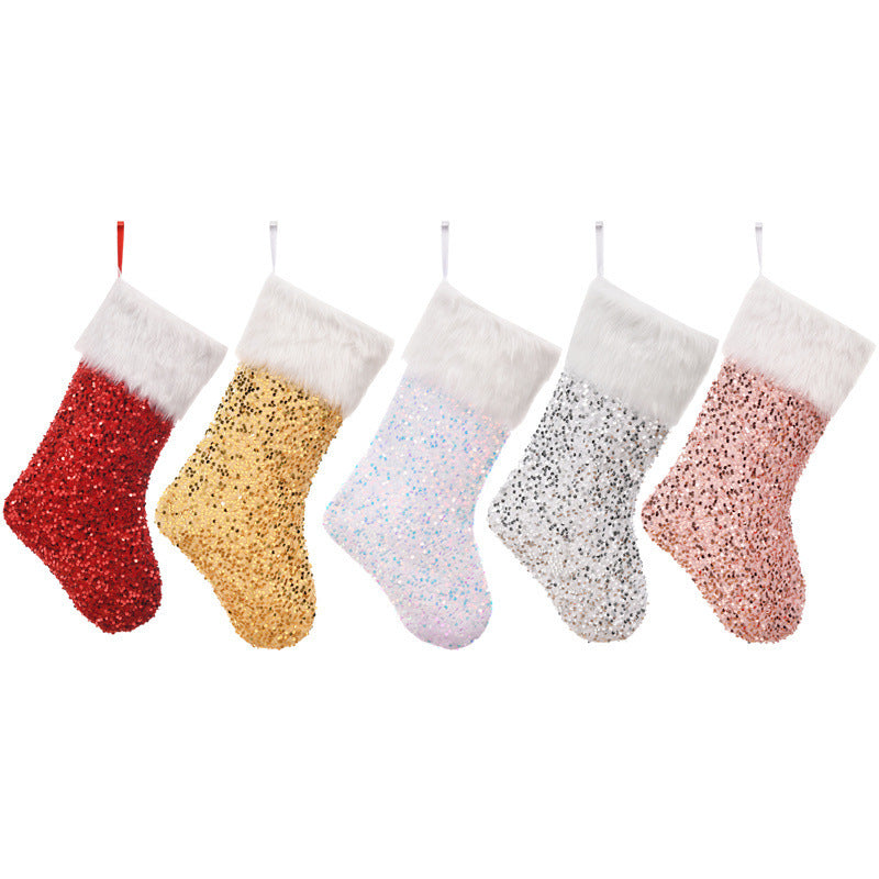 Large Sequin Christmas Stockings - Festive Gift Bag Socks